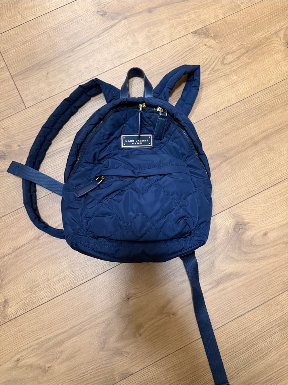 Marc Jacobs Navy Quilted Mini Backpack with Gold Accents